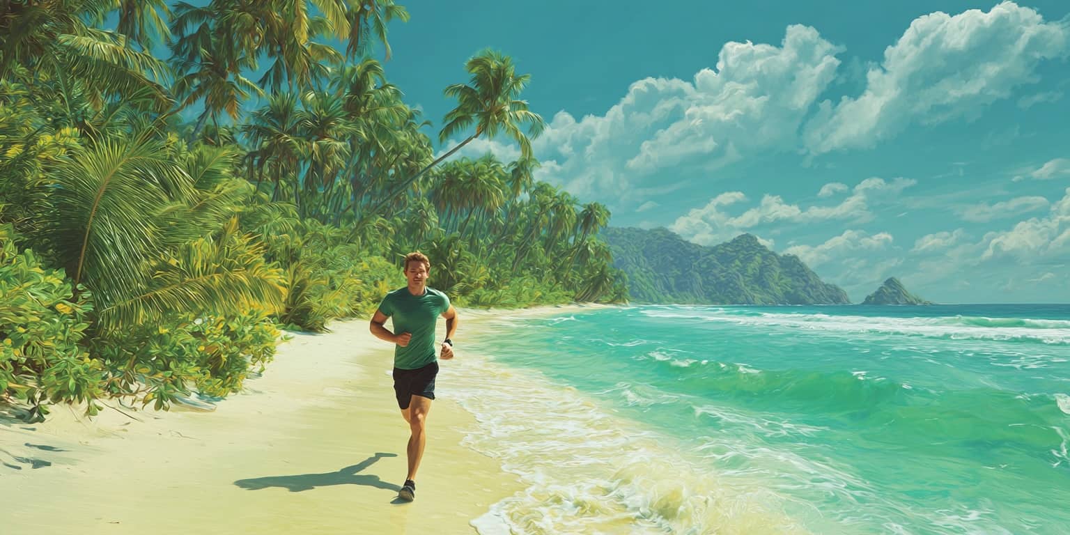 hardloper op een tropisch strand - hardlopen op reis